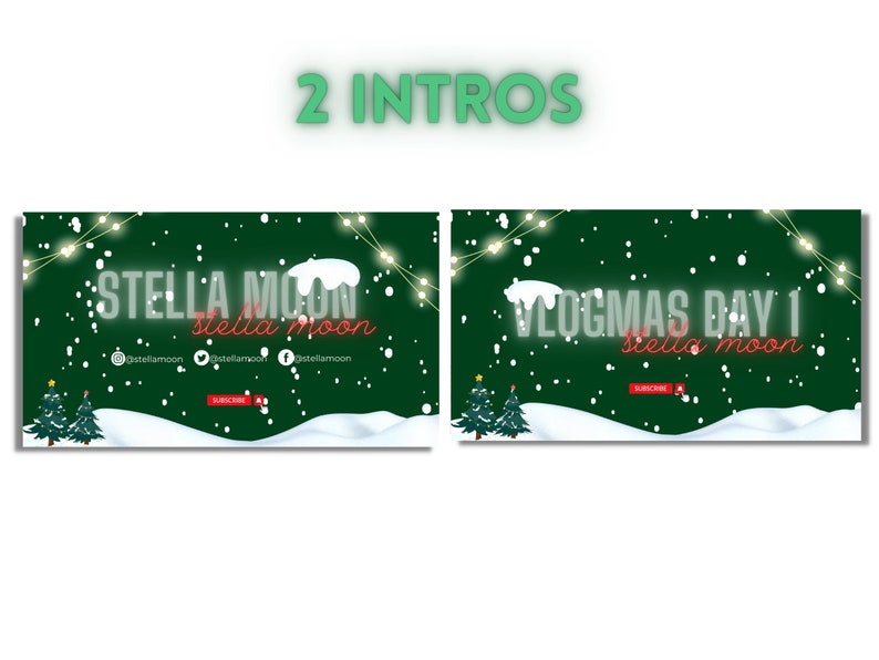 YouTube Branding Kit | Editable Banners, Intros and Outros | 8 Editable Canva Templates | Vlogmas Christmas Red and Green image 2