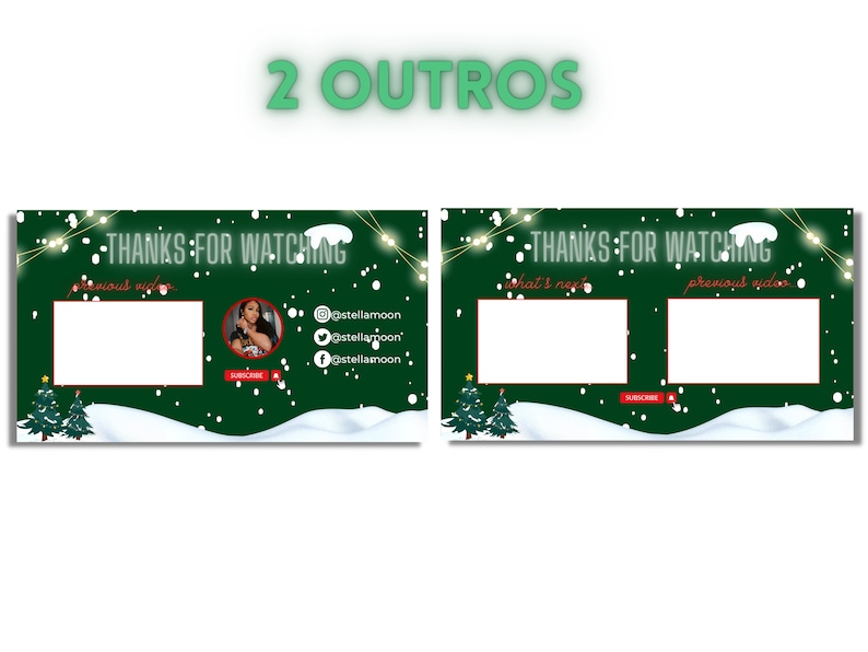 YouTube Branding Kit | Editable Banners, Intros and Outros | 8 Editable Canva Templates | Vlogmas Christmas Red and Green image 3