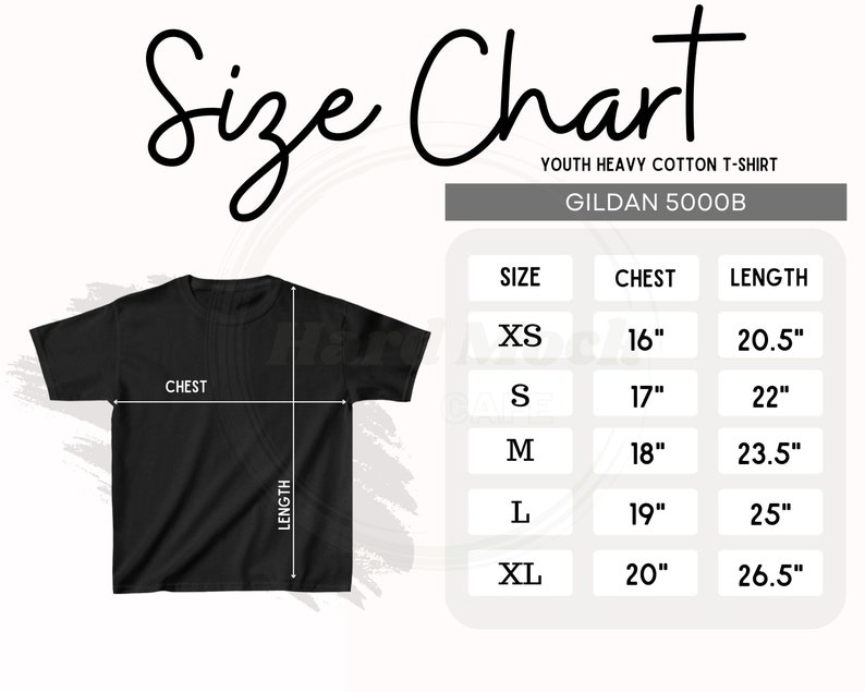 Gildan 5000B Size Chart Instant Download Child Youth T-shirt - Etsy
