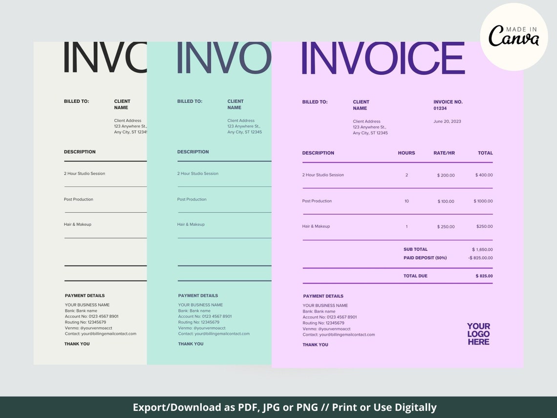 Invoice Template Bundle, Editable Invoice, Canva Template, Invoice ...