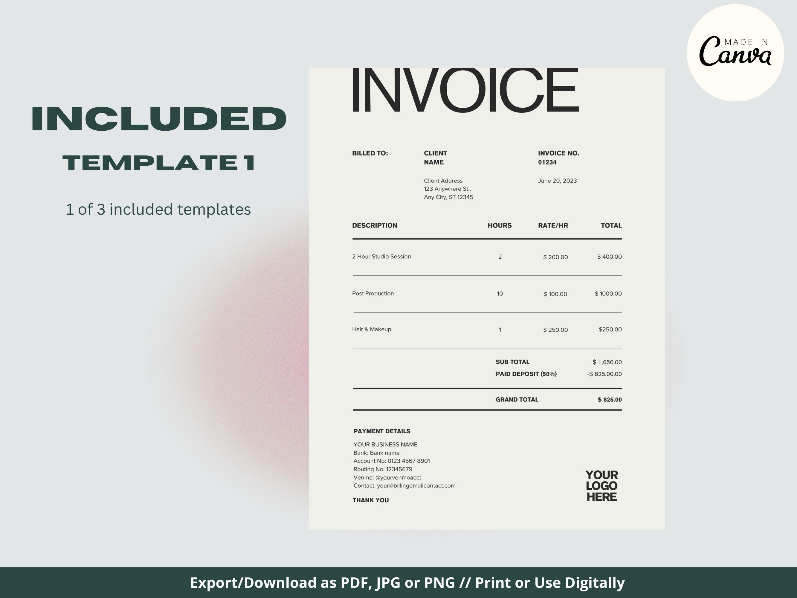 Invoice Template Bundle, Editable Invoice, Canva Template, Invoice ...