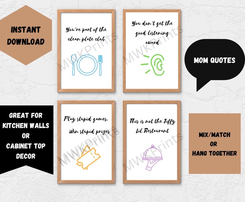 Mom Quote Signs Printable Wall Art Bright Colored Decor - Etsy