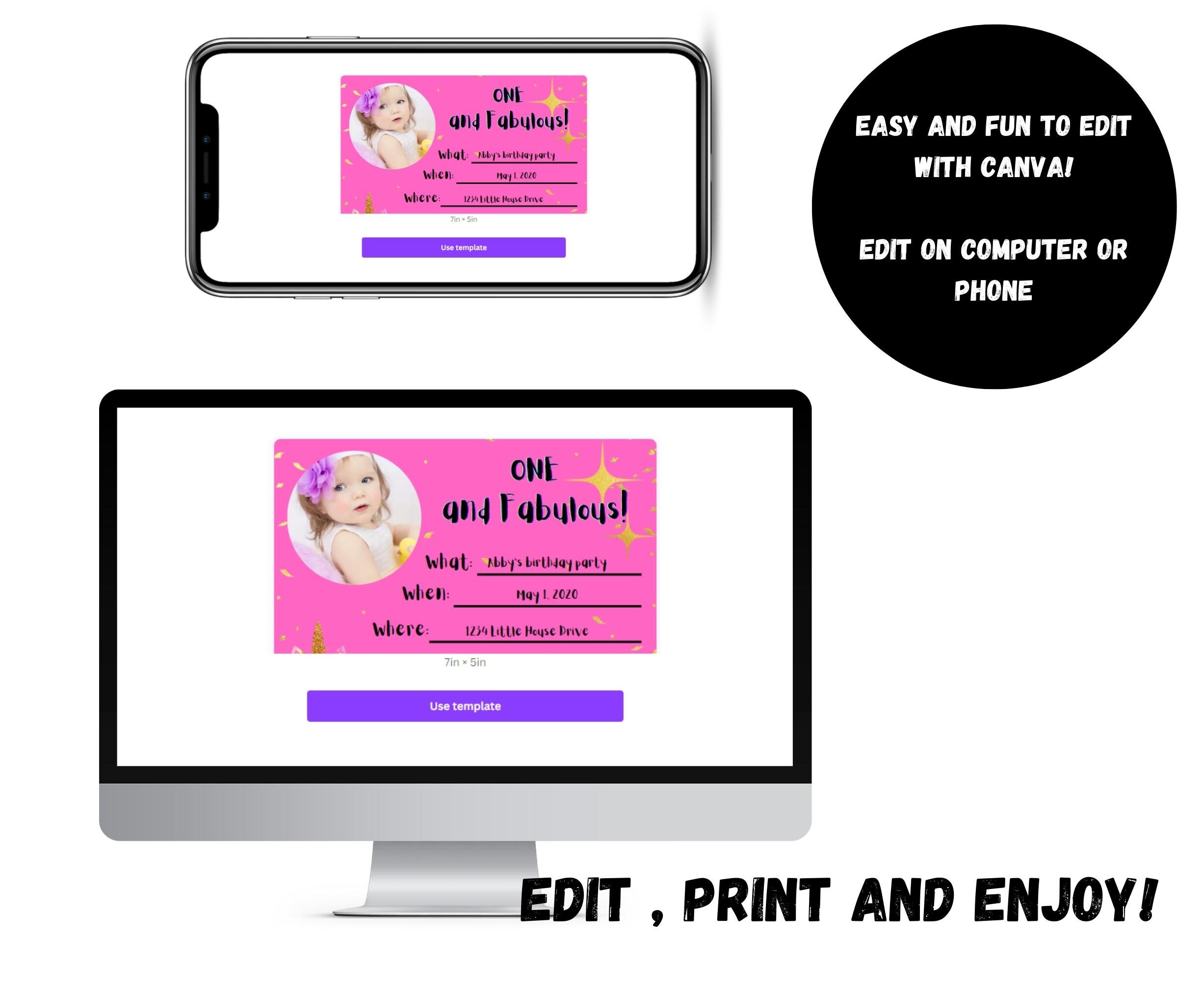 Editable Unicorn Party Invite With Photo, Toddler Dress up Party, Pink