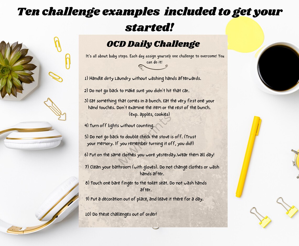 Printable OCD Challenge Guide, OCD Journal Sheet, Daily Planner for OCD ...