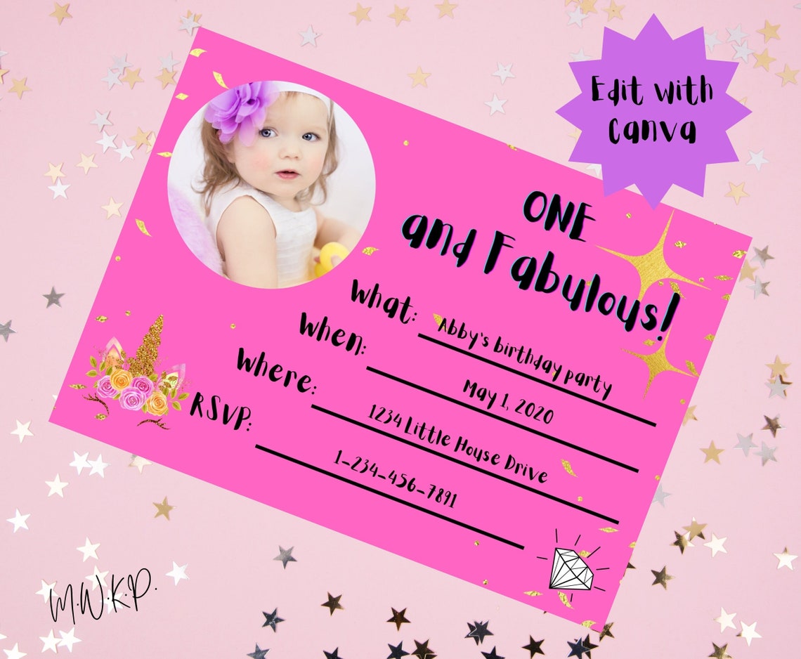 Editable Unicorn Party Invite With Photo, Toddler Dress up Party, Pink
