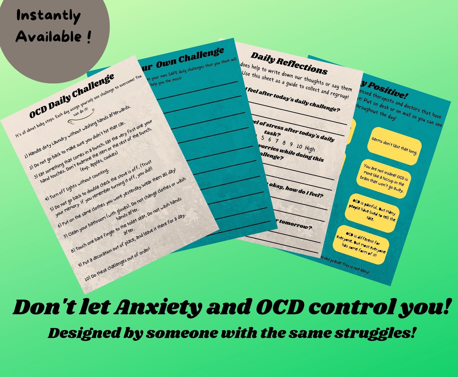 Printable OCD Challenge Guide, OCD Journal Sheet, Daily Planner for OCD ...
