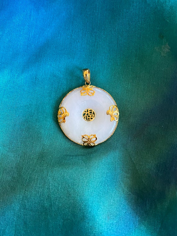 White Jade Pendant with Gold Butterfly Motif set i