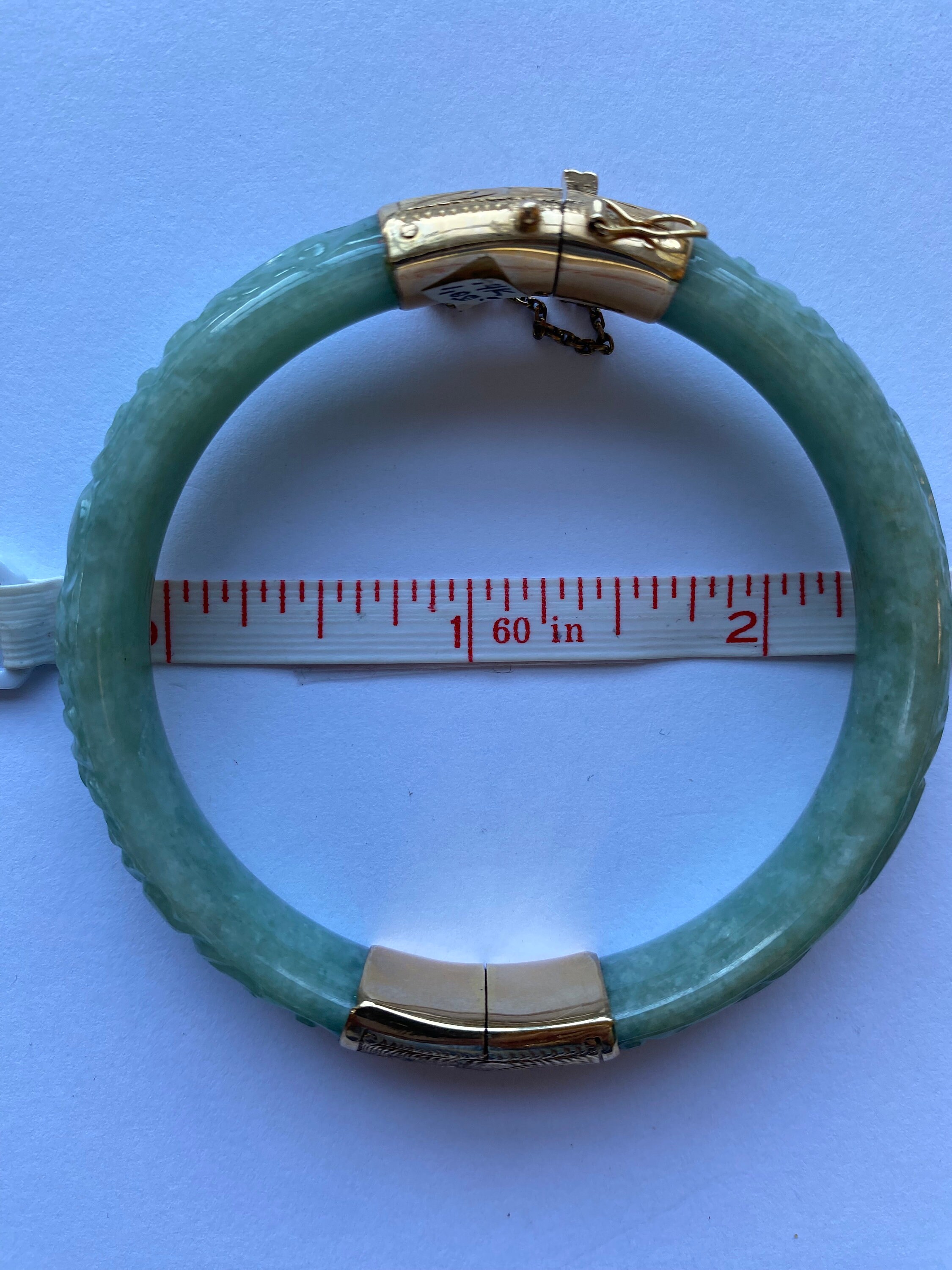 Carved Green Jade Hinged Bangle Bracelet W/14k Gold Clasp Etsy