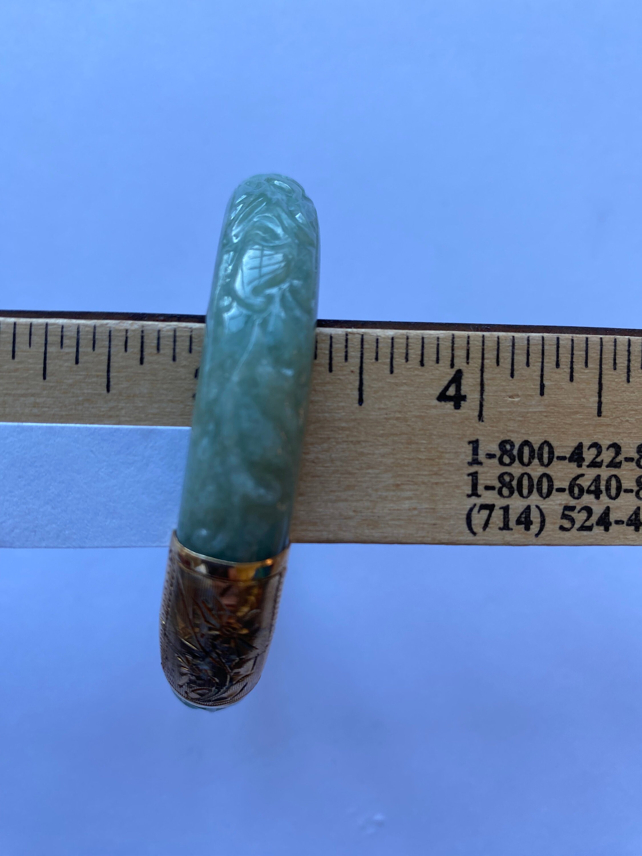 Carved Green Jade Hinged Bangle Bracelet W/14k Gold Clasp Etsy