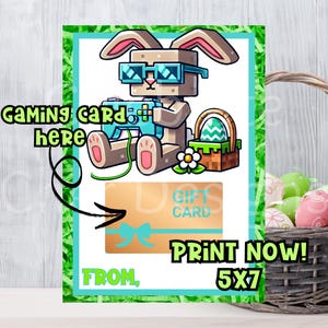 Support imprimable pour carte-cadeau de Pâques Gamer Bunny Boys, carte de Pâques pour lui, 5 x 7, jeux vidéo
