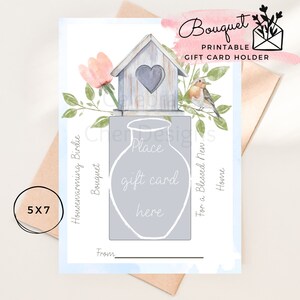 Housewarming Birdie Bouquet Gift Card Printable Holder