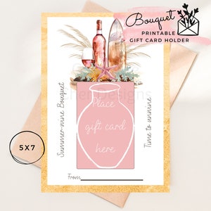 Soporte imprimible para tarjeta de regalo de ramo de vino de verano