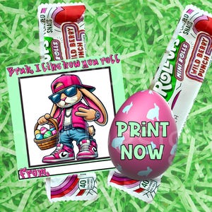 Bruh Roll Up Tootsie Pop Easter Bunny Printable School, téléchargement immédiat, Hip Hop, échange en classe