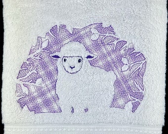 Embroidered Hand Towel Embossed Spring / Easter Lamb / Sheep