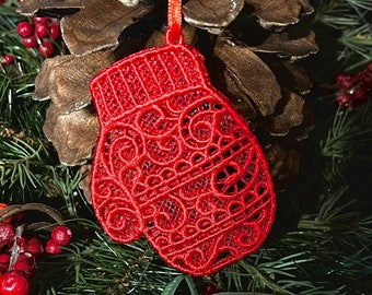 Lace Christmas Mitten Money Holder Ornament
