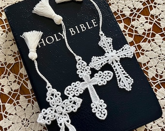 Lace Cross Bookmark with Tassel (Machine Embroidery Freestanding Lace)