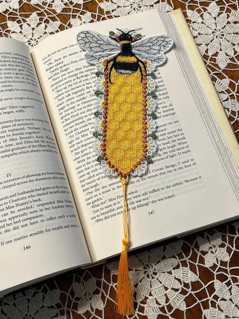 Embroidered Lace Bee Bookmark - Double Sided - Etsy
