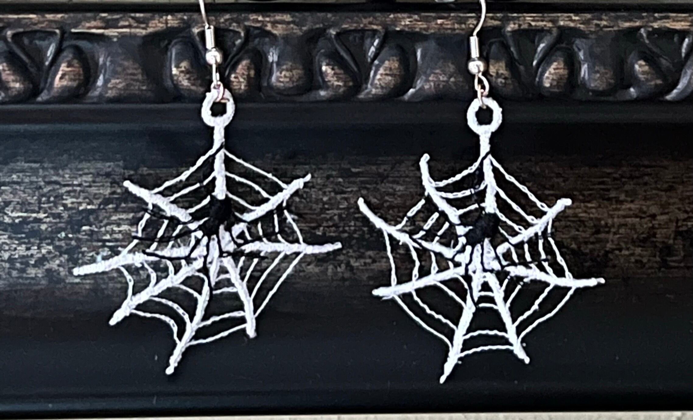 Unique Lightweight Thread Spiderweb Earrings -Embroidered Freestanding Lace