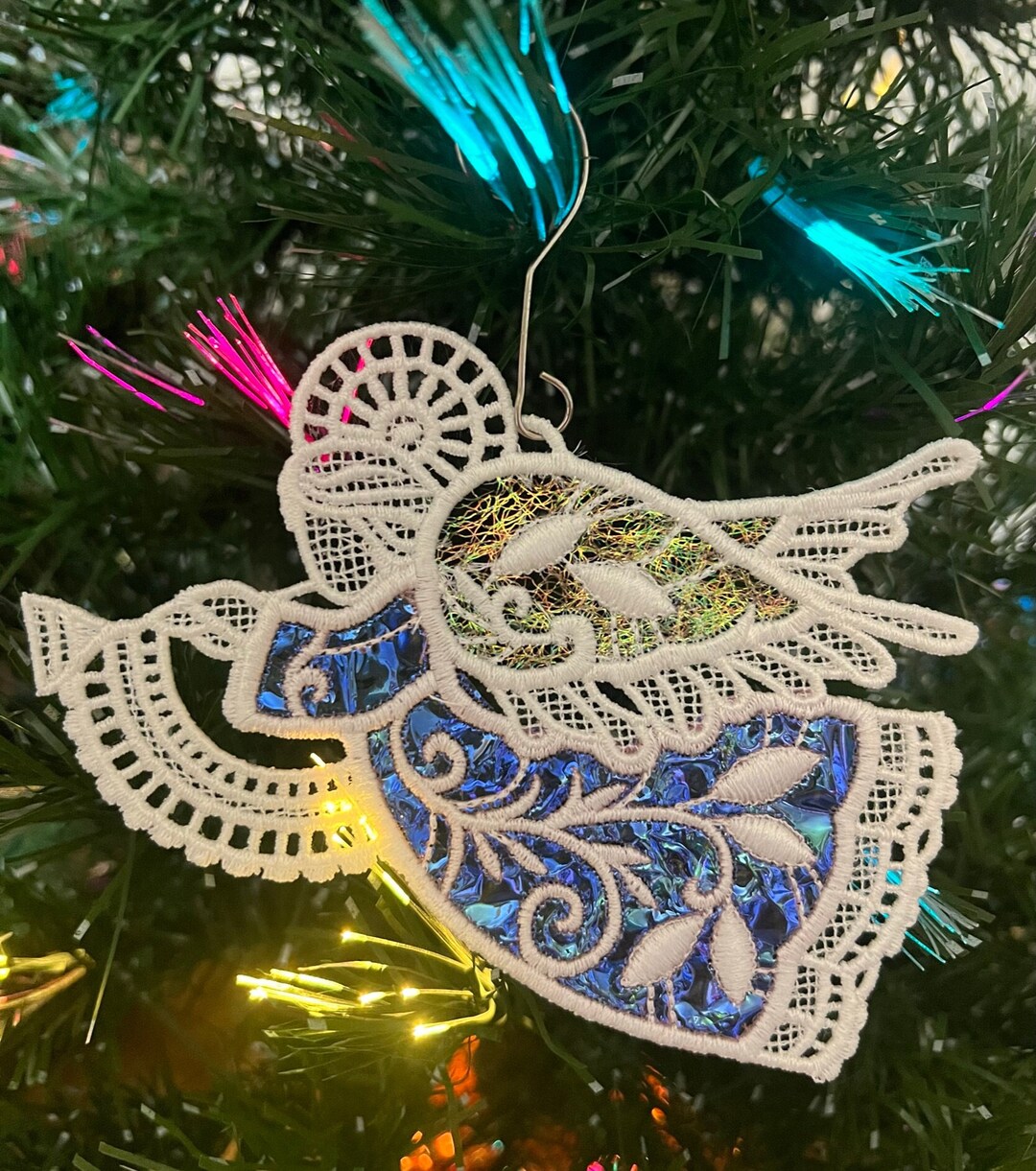 Lace Trumpet Angel Christmas Ornament Embroidered With Sparkling ...