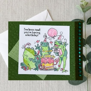 Handmade Frog Birthday Celebration Card - &quot;Hoppy Birthday&quot;