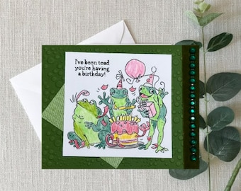 Handmade Frog Birthday Celebration Card - "Hoppy Birthday"
