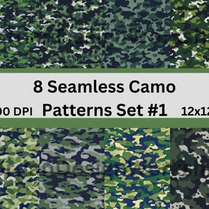 8 Seamless Camo patterns, Digital paper pack, Instant download, Scrapbook papers, Tactical, Hunting, Fishing, Military,Printable Craft Paper