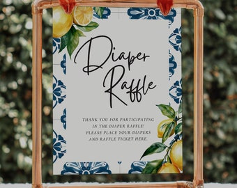 Lemon Positano Diaper Raffle Sign: Italian Baby Shower (Printable File) A53