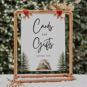 A Little Camper, Cartes et cadeaux Baby Shower | Panneau de table pour cartes et cadeaux Little Camper | Cartes de camping et cadeaux Panneau baby shower A17