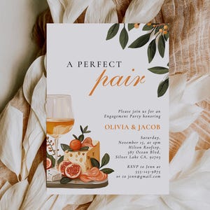 Fiesta de compromiso "Una pareja perfecta" con vino y queso / Invitación de compromiso "Una pareja perfecta" / Invitación de despedida de soltera "Una pareja perfecta" con vino y queso A86