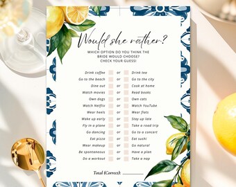 Would She Rather Lemon Positano Bridal Shower Game (Printable File) A04