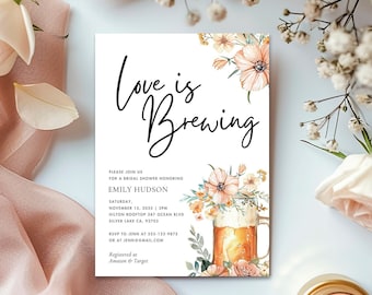 Love is Brewing Bridal Shower Invitation | Beer Floral Bridal Shower | Drink Bridal Shower Invitation | Love is Brewing Card A51