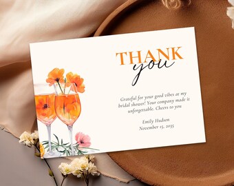 Bridal Shower Aperol Spritz Thank You Card | Aperol Spritz Watercolor Thank You Card | Love at First Spritz Thank You | Canva Template A01