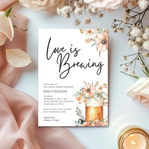 El amor está preparando invitación a la despedida de soltera / Cerveza Floral Despedida de soltera / Bebida Invitación a la despedida de soltera / El amor está elaborando tarjeta A51
