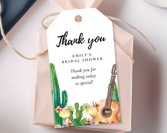 Etiqueta de regalo para despedida de soltera de fiesta mexicana: Diseño de cactus editable (archivo imprimible) A07