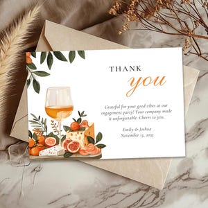 Tarjeta de agradecimiento para una fiesta de compromiso "Una pareja perfecta" / Tarjeta de agradecimiento para una fiesta de compromiso "Vino y queso" / "Una pareja perfecta" Vino y queso A86