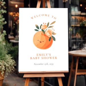 A Little Cutie Baby Shower Welcome Sign | Orange Little Cutie Baby Shower | A Little Cutie Orange Welcome Sign A74