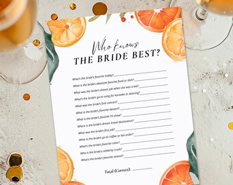 Who Knows the Bride: Love at First Spritz vrijgezellenfeest (afdrukbaar bestand) A02