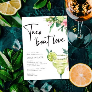 Invitation nuptiale de douche d'amour de combat taco | Fête nuptiale Fiesta mexicaine | Faire-part Taco Bout Love pour une douche en couple A39