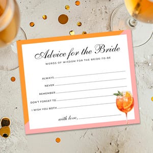 Advies voor de bruid Moderne Aperol Spritz-vrijgezellenfeestkaart | Advies voor bruid vrijgezellenfeest spel | Modern advies voor de bruid kaart A70