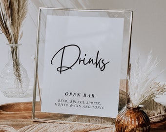 Elegant Drinks Table Sign: Open Bar Bridal Shower (Printable File)
