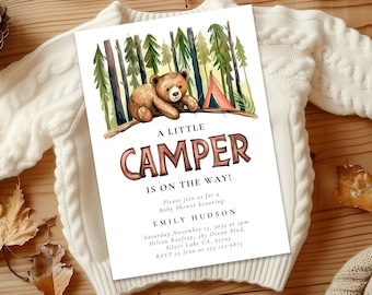 Camper Baby Shower Invitation: Forest Bear Theme (Canva Template) A16