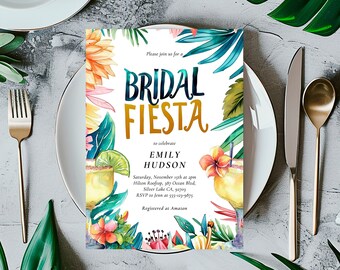 Uitnodiging Mexicaanse vrijgezellenfeest Fiesta: aquarelmargarita's (canvasjabloon)