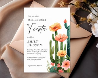 Cactus Fiesta Bridal Shower Invitation | Mexican Fiesta Bridal Shower Invitation | Let's Fiesta Bridal Shower | Mexican Fiesta Card A08