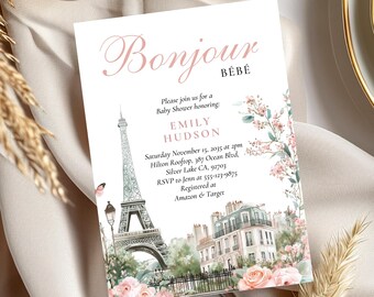 Faire-part de naissance français Bonjour Bébé Paris | Faire-part pour baby shower Bonjour Bebe Cafe | Faire-part baby shower Paris Café A77
