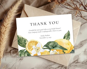 Lemon Bridal Shower Thank You Card: Main Squeeze Theme (PDF Template)
