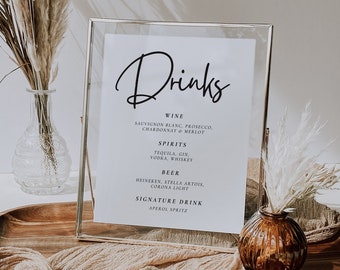 Elegant Wedding Drinks Sign Template: Modern Calligraphy (Digital Download)
