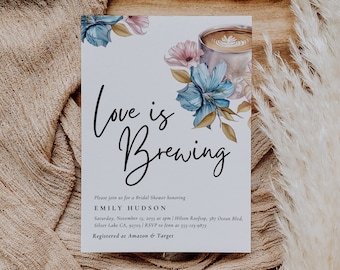 Floral Coffee Bridal Shower Invitation: Love is Brewing (Canva Template) A38