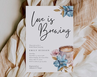 Floral Coffee Bridal Shower Invitation: Love is Brewing (Canva Template) A38