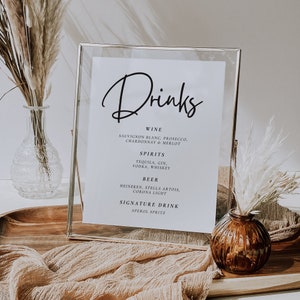 Elegant Wedding Drinks Sign Template: Modern Calligraphy (Digital Download)