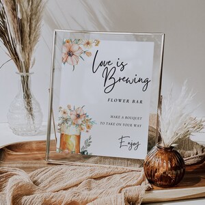 Love is Brewing Flower Bar Sign | Flower Bar Sign Bridal Shower | Love is Brewing Floral Sign | Flower Bar Table Sign Bridal Shower A51